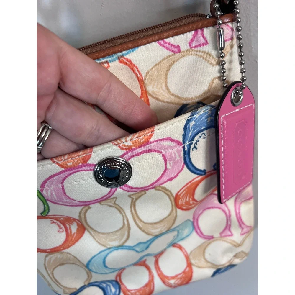 Coach Scribble Signature C Multi Color Canvas Crossbody Bag Pink White Small